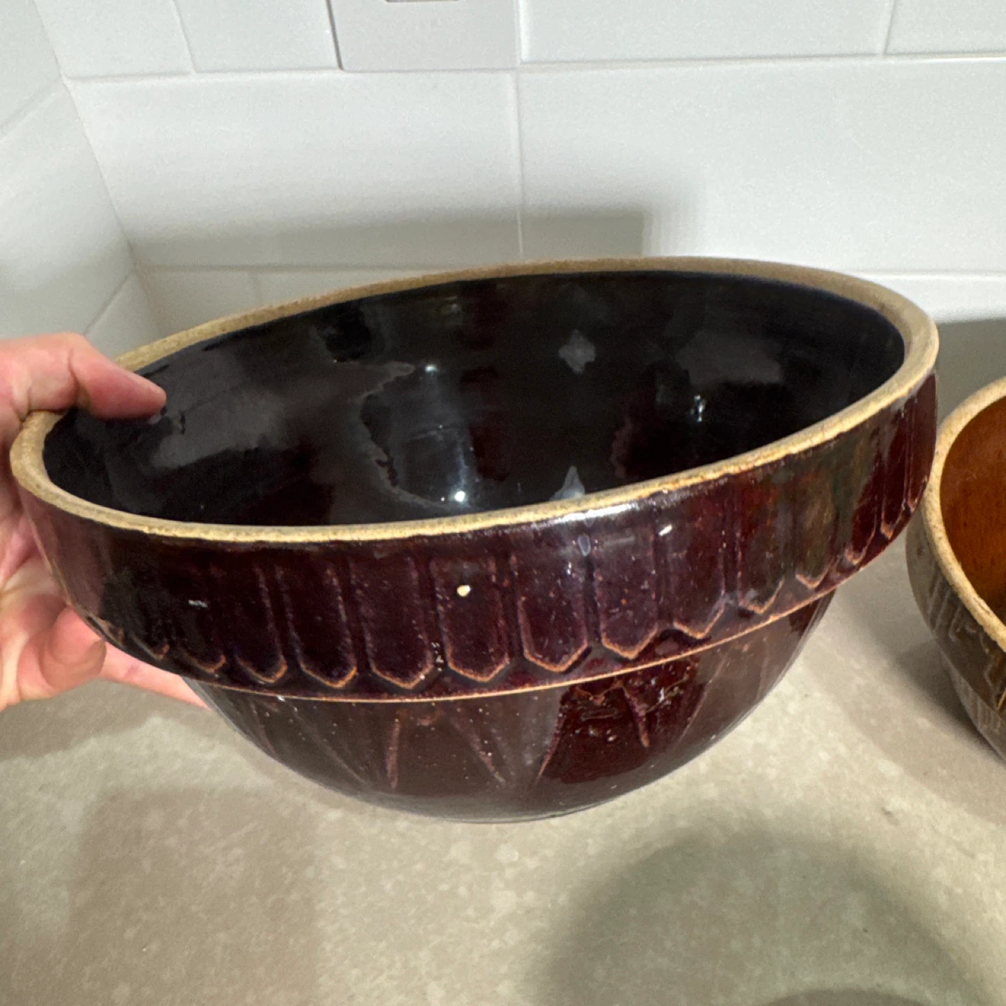 Set of 3 Brown Stoneware Mixing Bowls - photo 3
