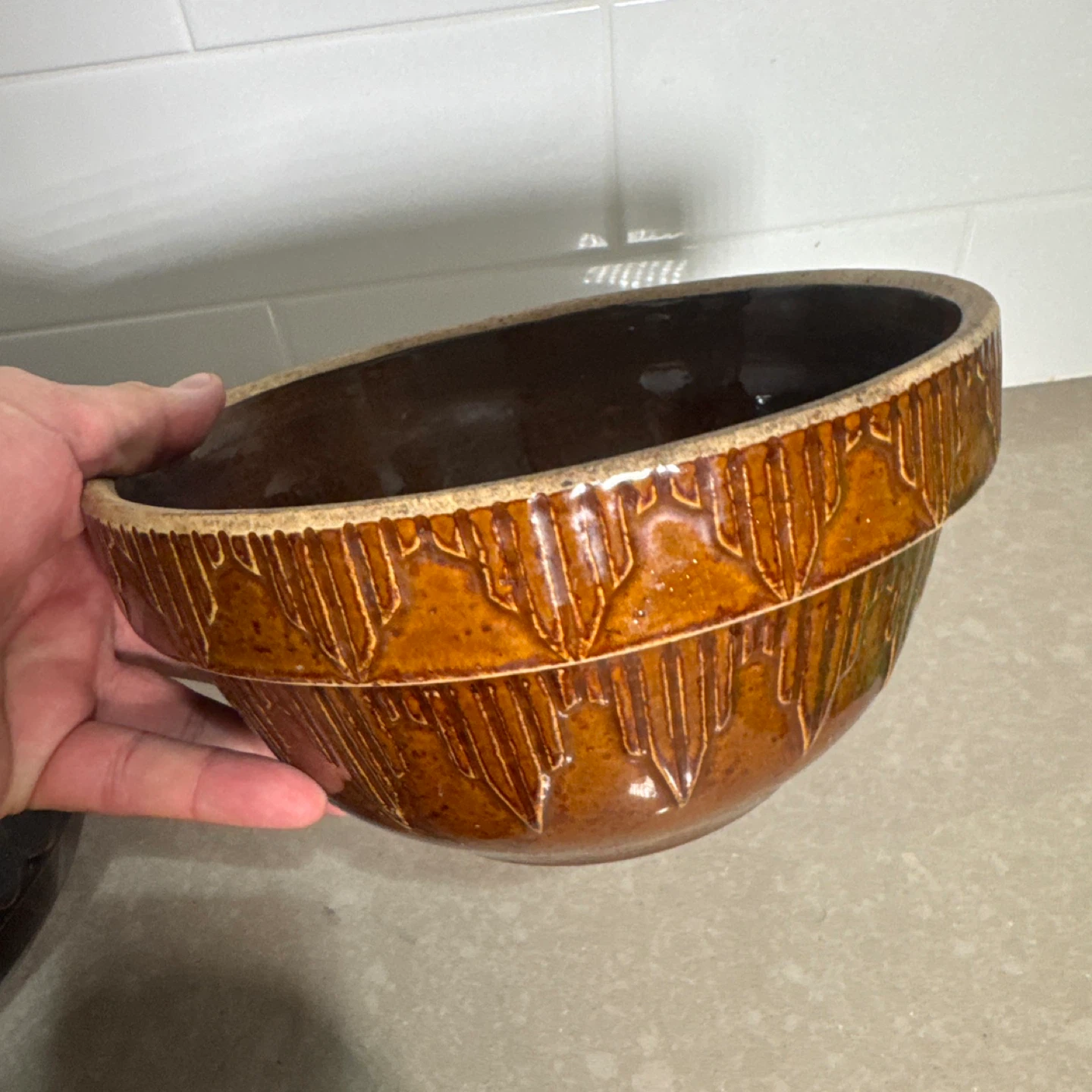 Set of 3 Brown Stoneware Mixing Bowls - photo 4