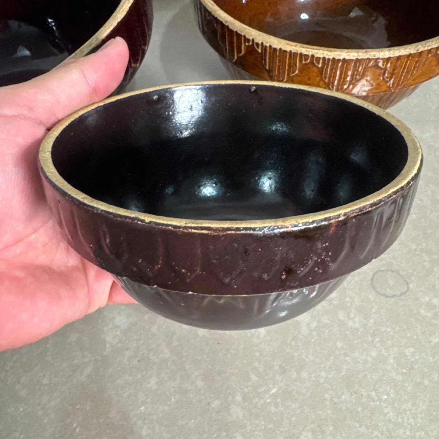Set of 3 Brown Stoneware Mixing Bowls - photo 2