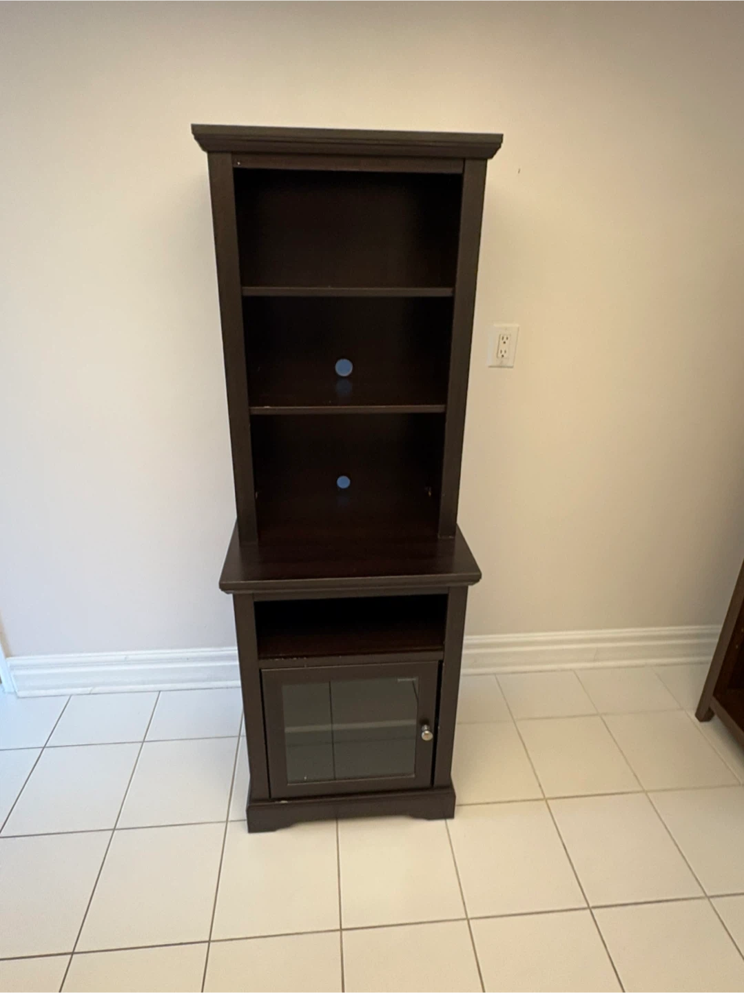 Free delivery used Dark Brown Media Console with Shelves