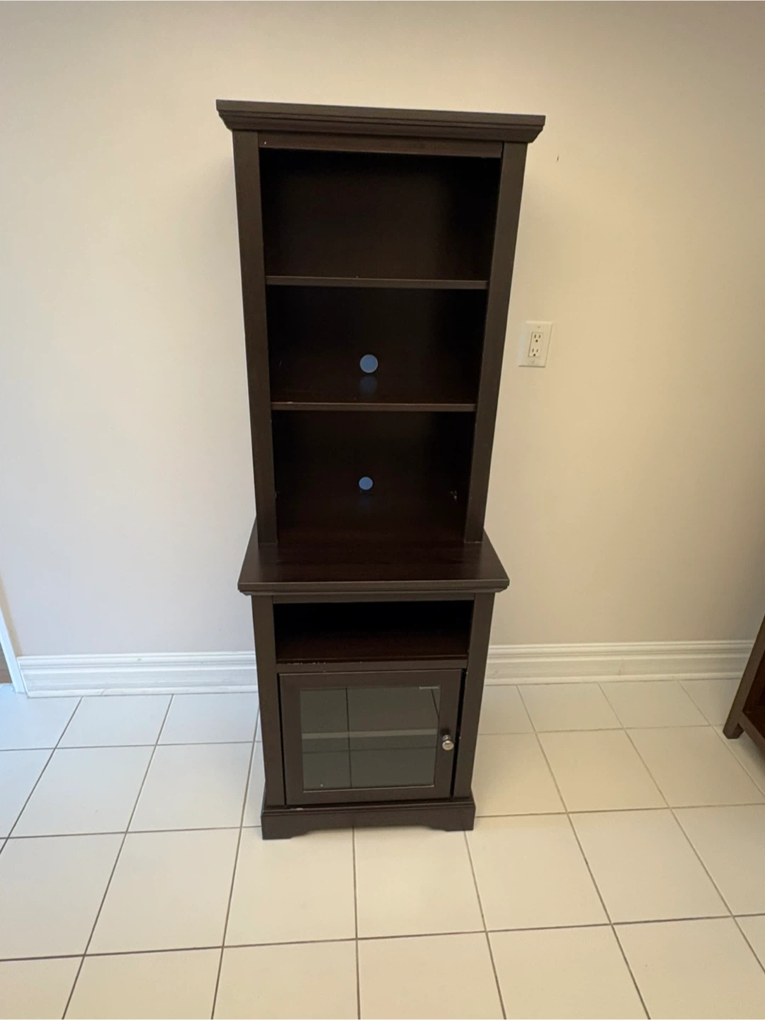 Free delivery used Dark Brown Media Console with Shelves - photo 2