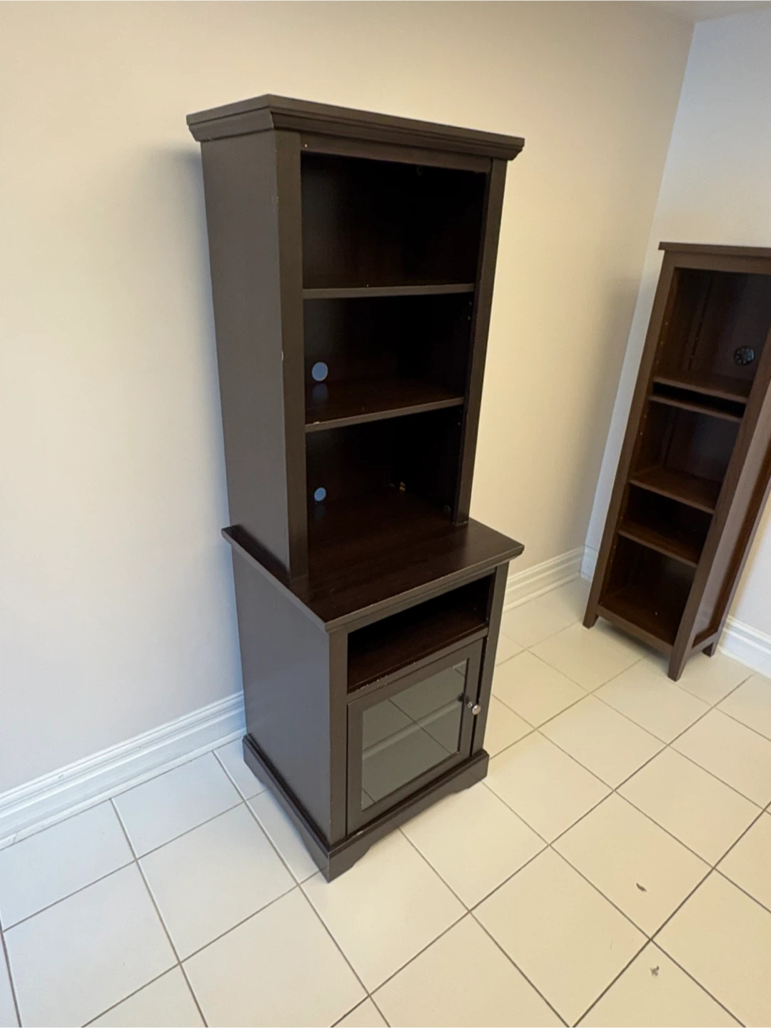 Free delivery used Dark Brown Media Console with Shelves - photo 3
