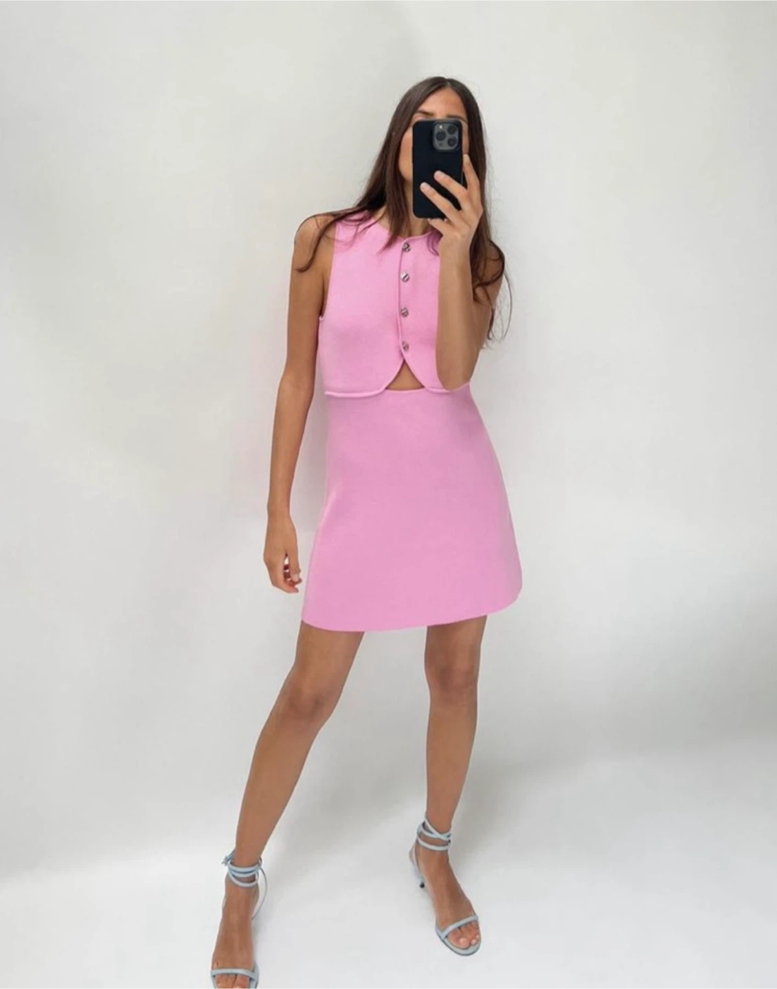 Zara Pink Sleeveless Knit Dress with Vest Detail XS