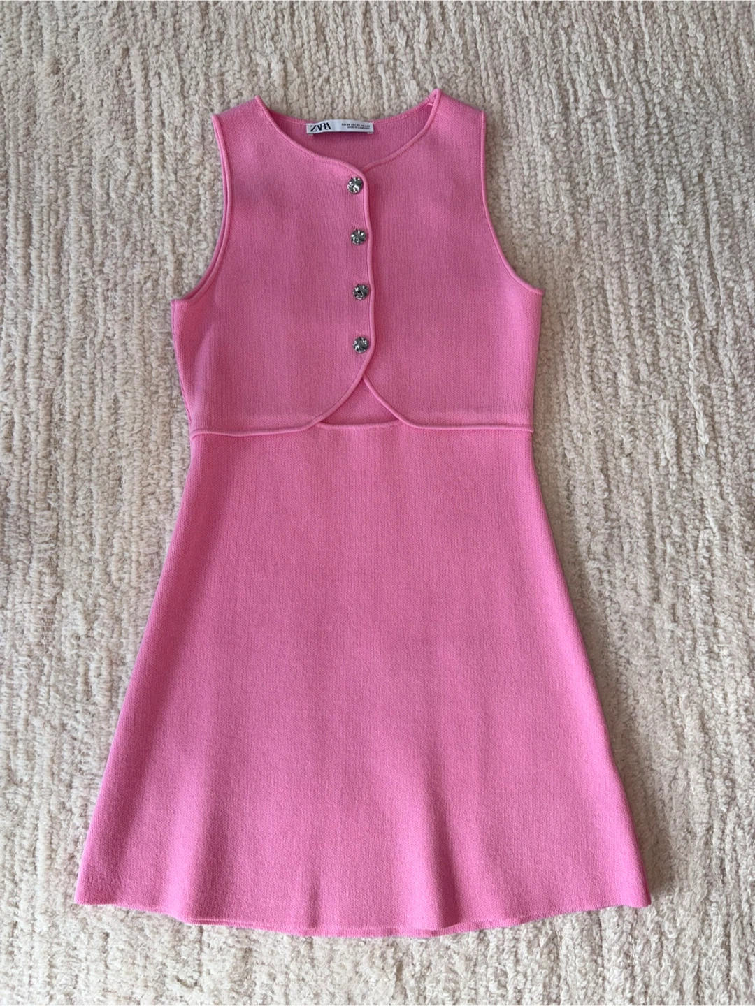 Zara Pink Sleeveless Knit Dress with Vest Detail XS - photo 2