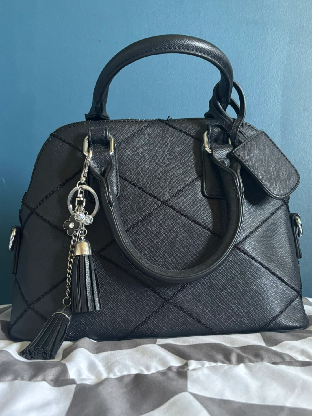 Quilted Handbag with Tassel Charm