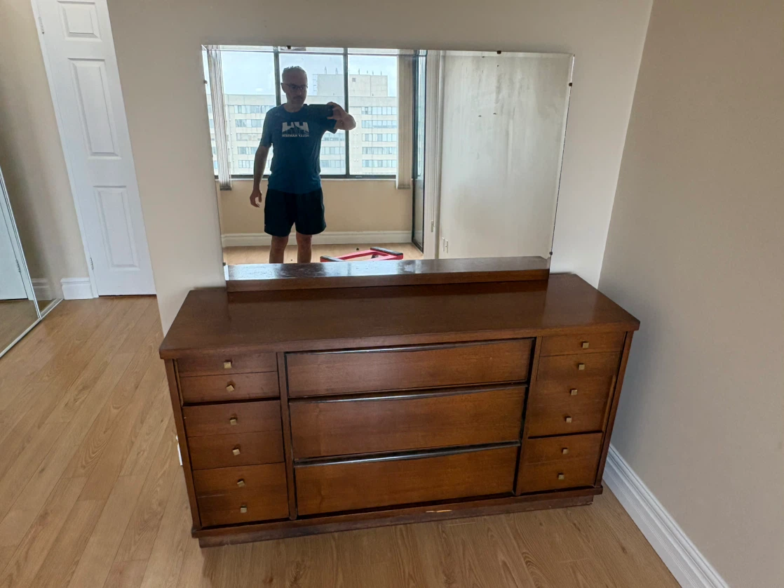 Free delivery used antique Wooden Dresser with Mirror - photo 2