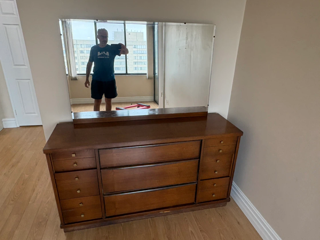Free delivery used antique Wooden Dresser with Mirror - photo 3