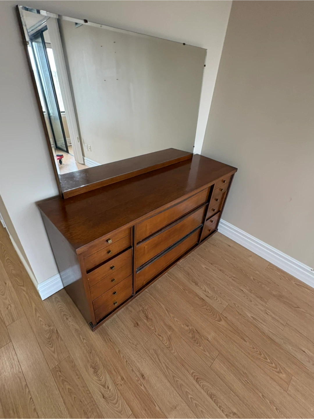 Free delivery used antique Wooden Dresser with Mirror - photo 5