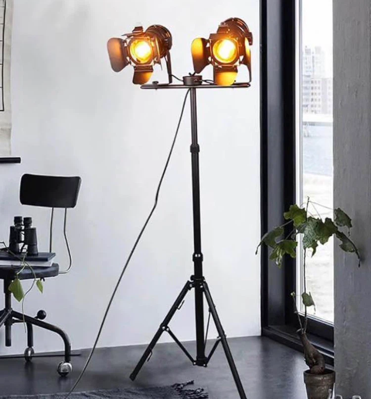 Double Spotlight Floor Lamp with Tripod Stand