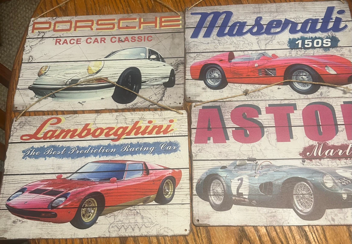 Set of 4 Vintage Car Signs