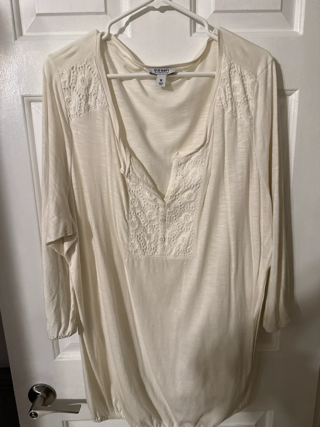 Old Navy Cream Embroidered Tunic Top