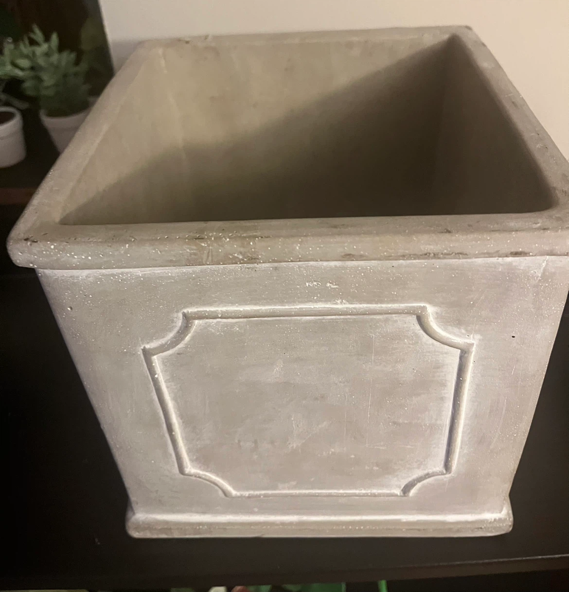 Square grey stone-style planter