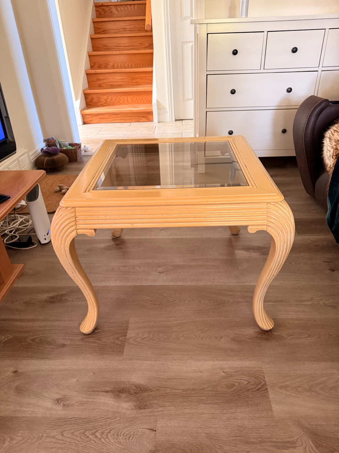 Pine Wood & Glass Top Table MCM Style