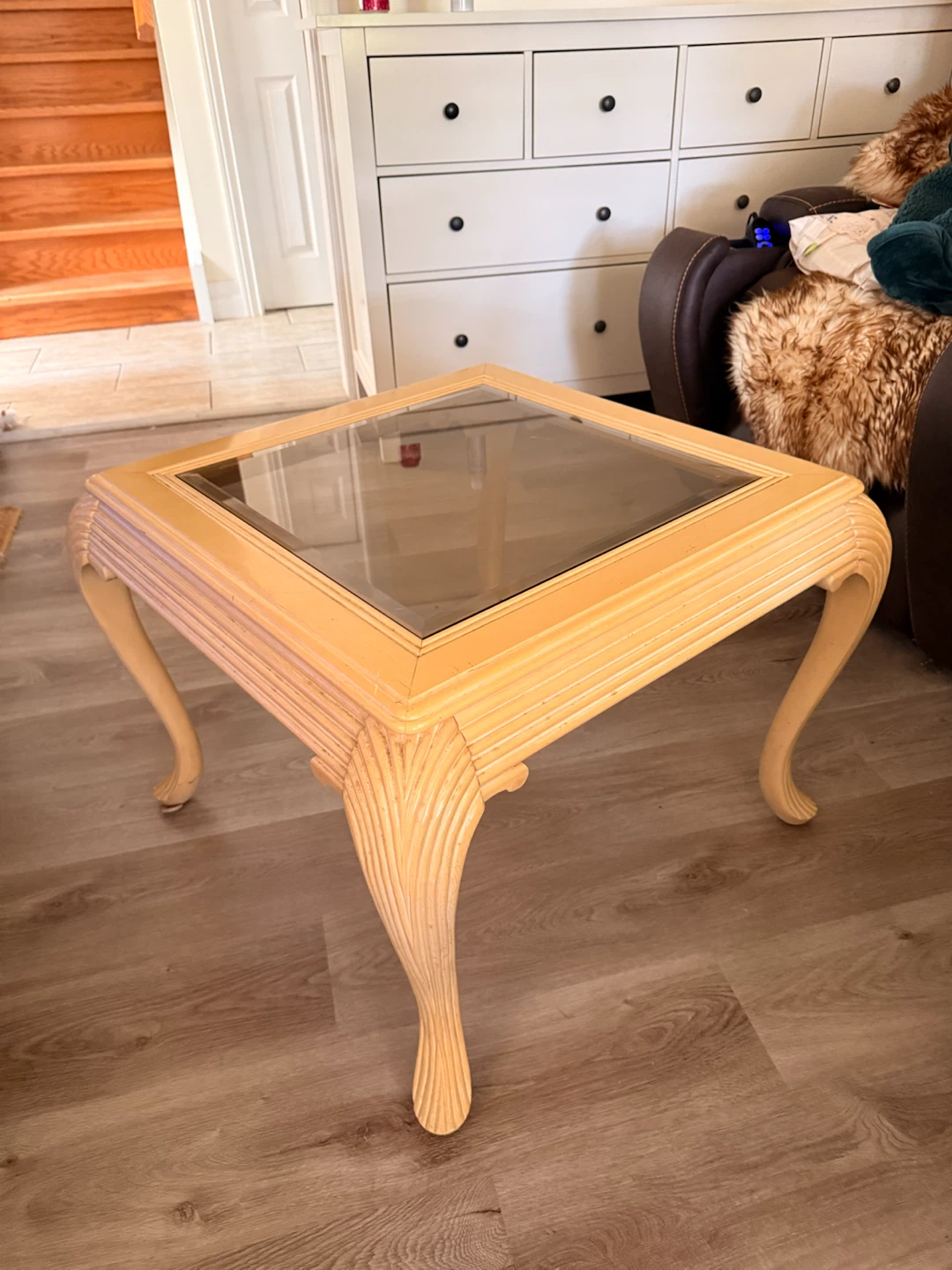 Pine Wood & Glass Top Table MCM Style - photo 2