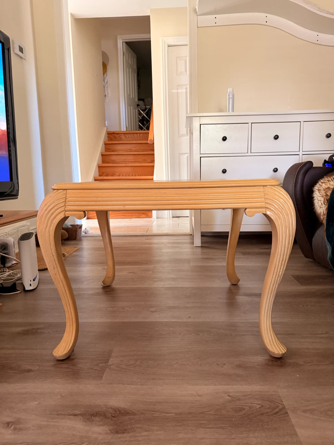 Pine Wood & Glass Top Table MCM Style - photo 3
