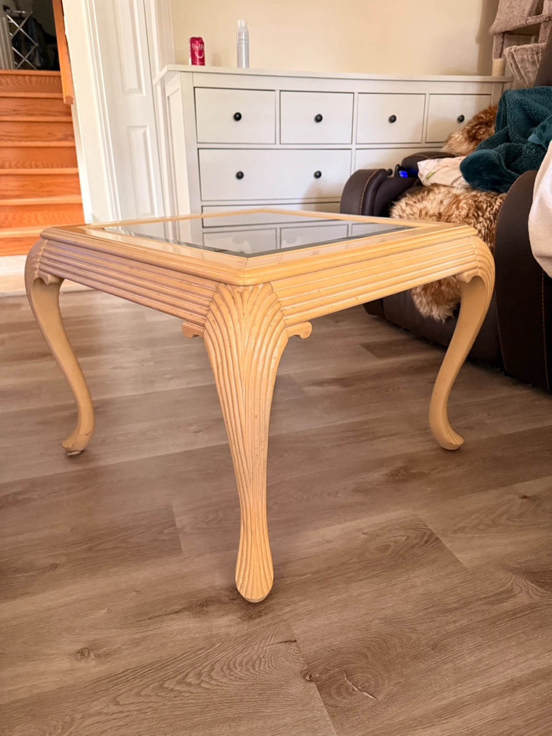 Pine Wood & Glass Top Table MCM Style - photo 4