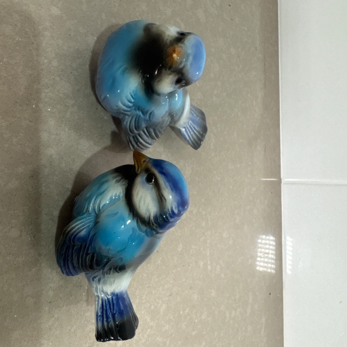 Pair of Blue Ceramic Birds