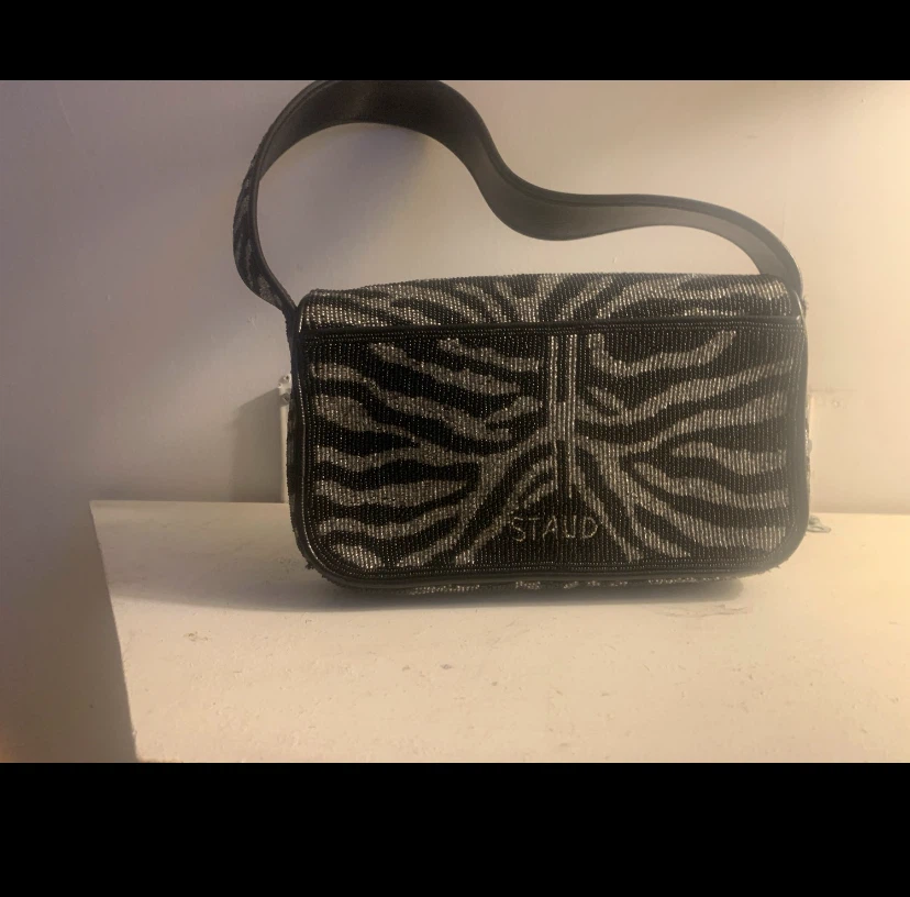 Staud Beaded Zebra Print Shoulder Bag