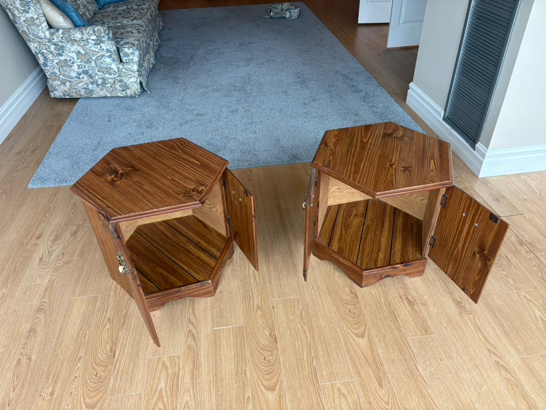 Free delivery used Set of 2 Hexagonal Wooden End Tables - photo 5
