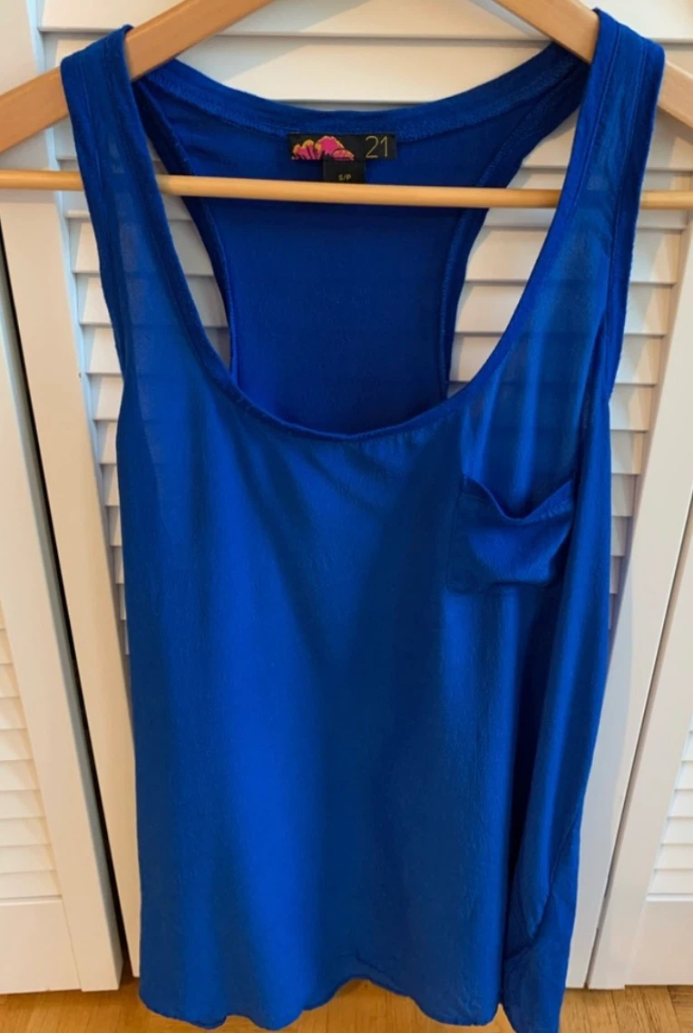 F21 100% SILK Blue Racerback Tank Top with Pocket