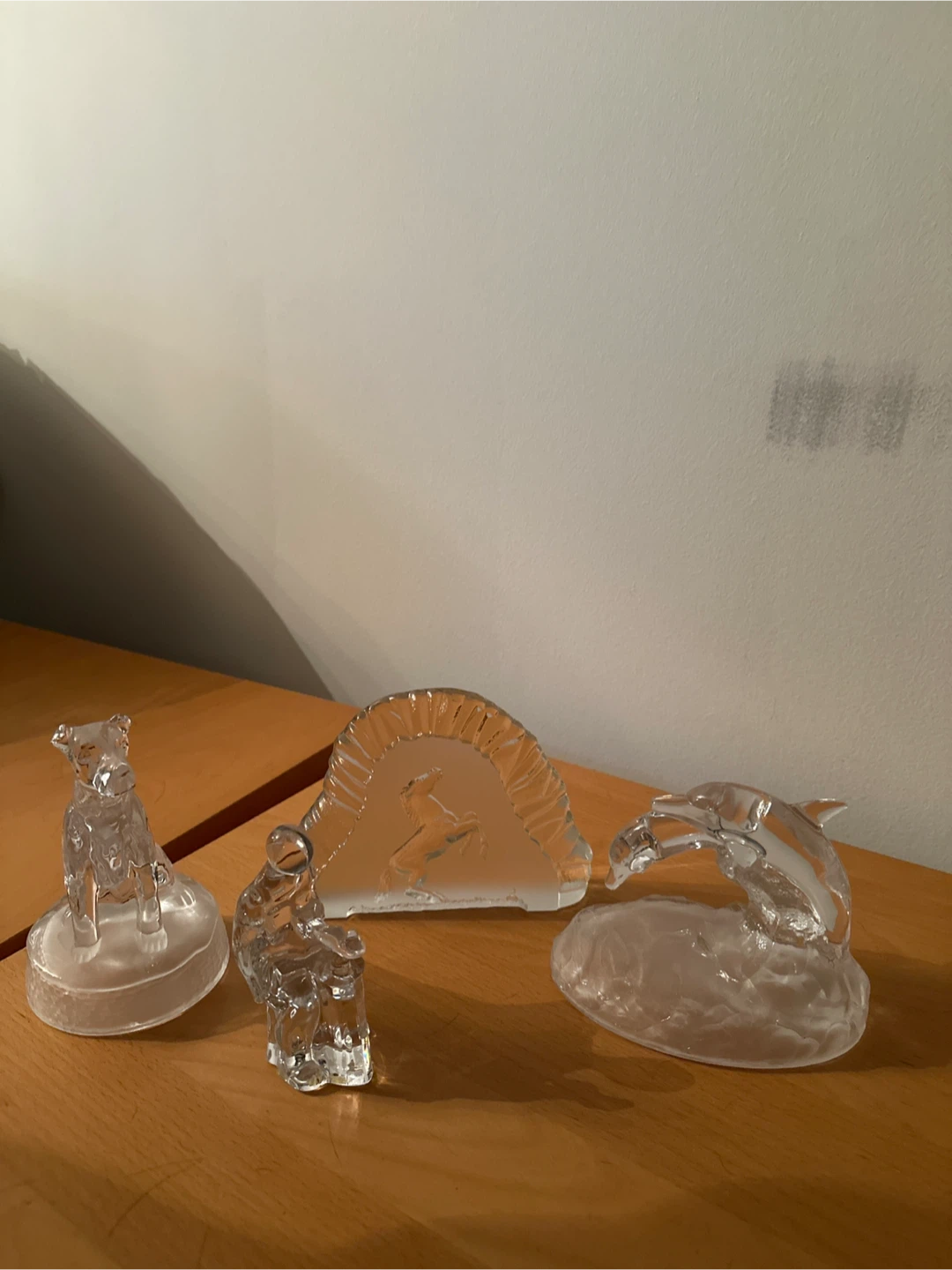 Set of 4 Clear Glass Animal Figurines