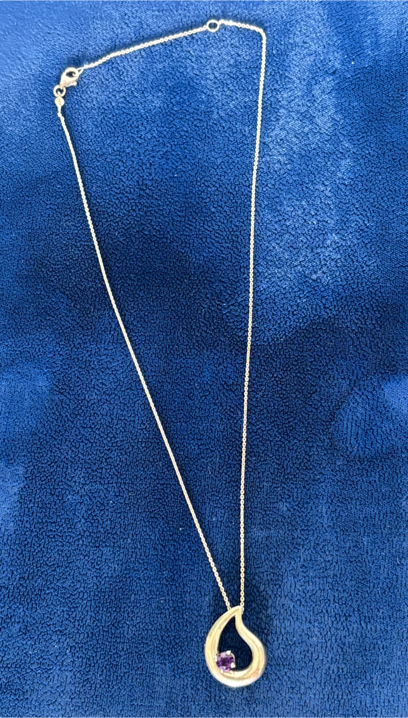 925 Silver Chain and Teardrop Pendant with Amethyst - photo 4