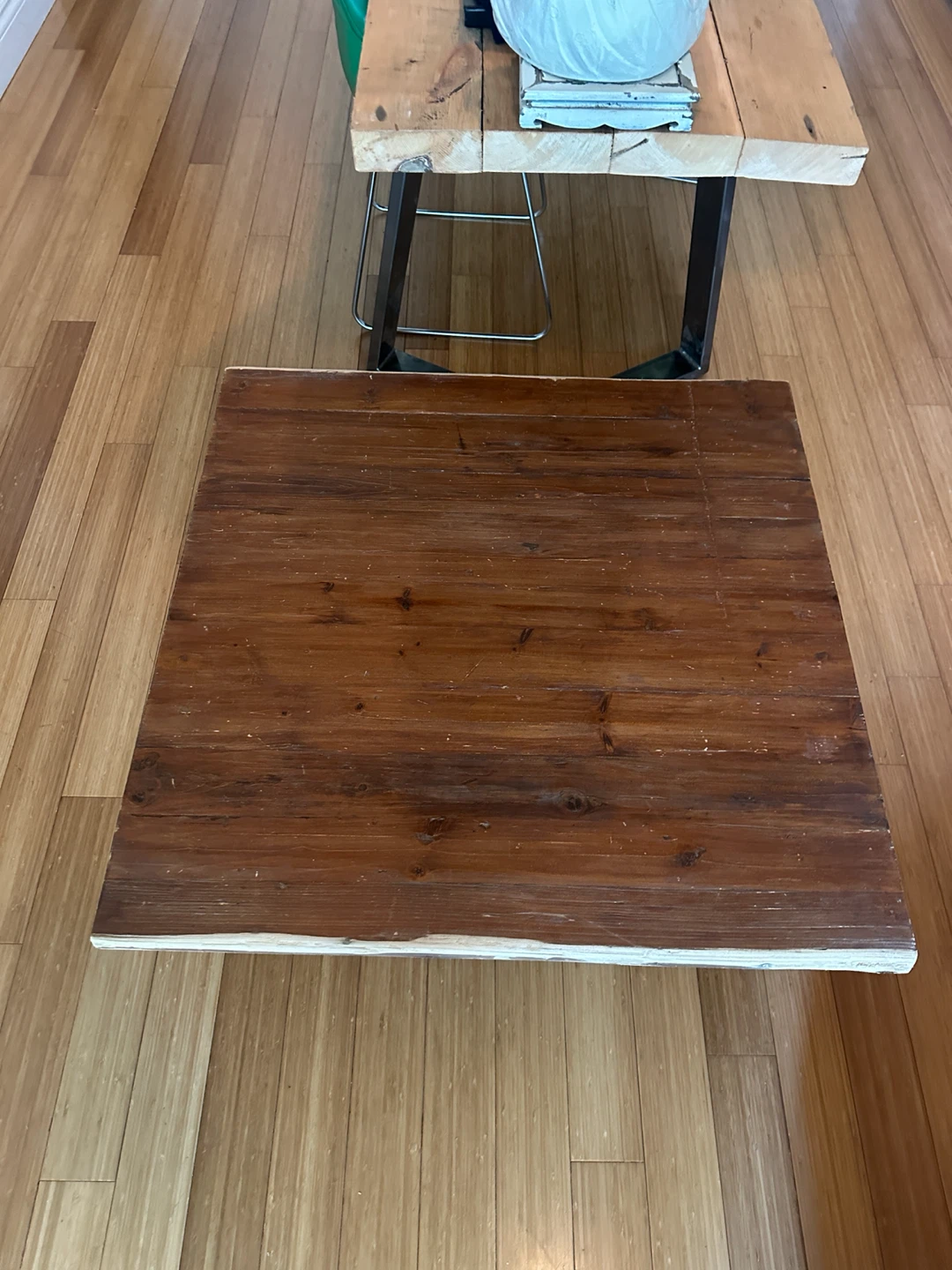 MODERN GEOMETRICAL STEEL VINTAGE RECLAIMED WOOD COFFEE TABLE - photo 4