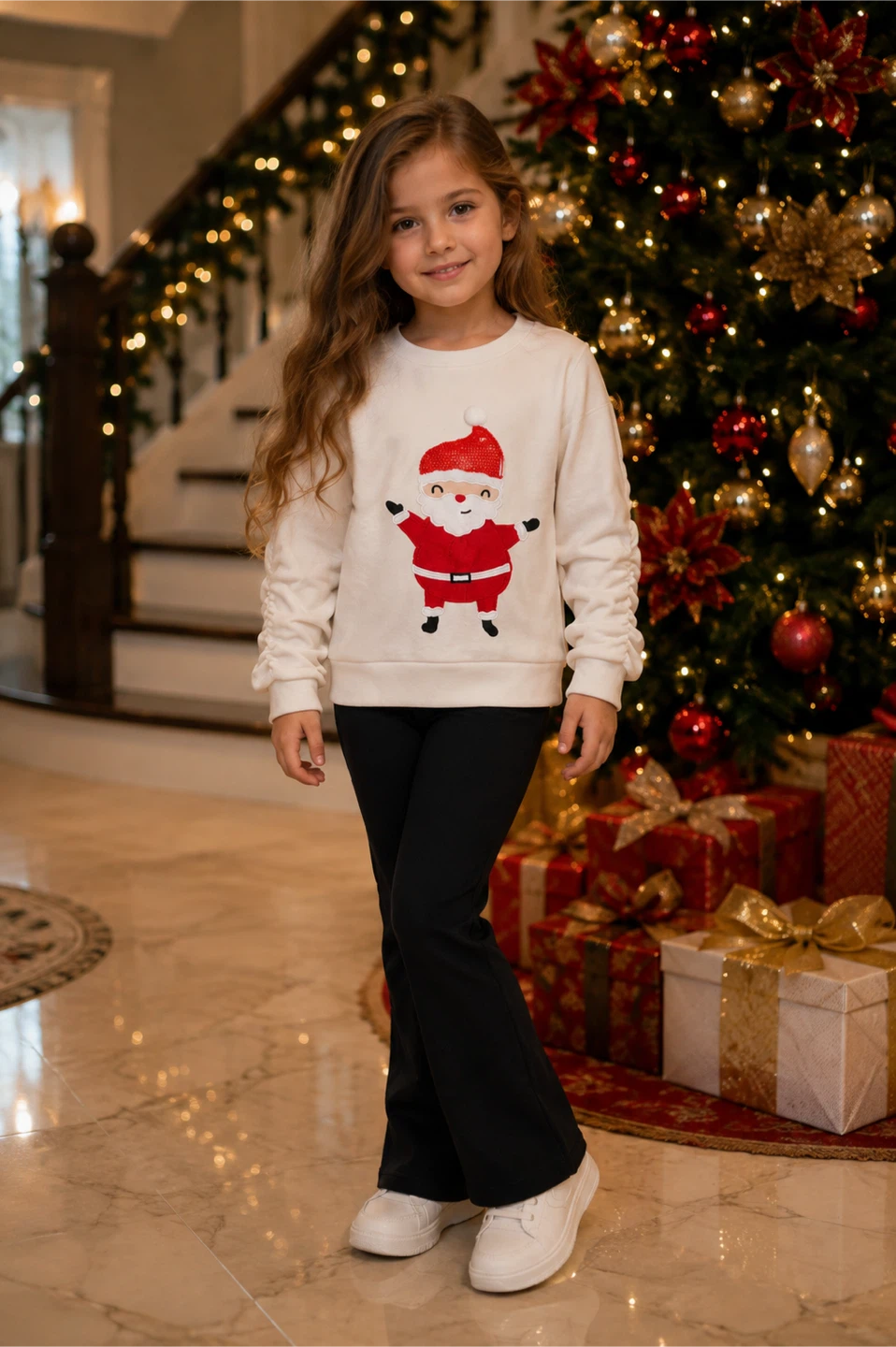 Kids White Santa Sequin Sweatshirt
