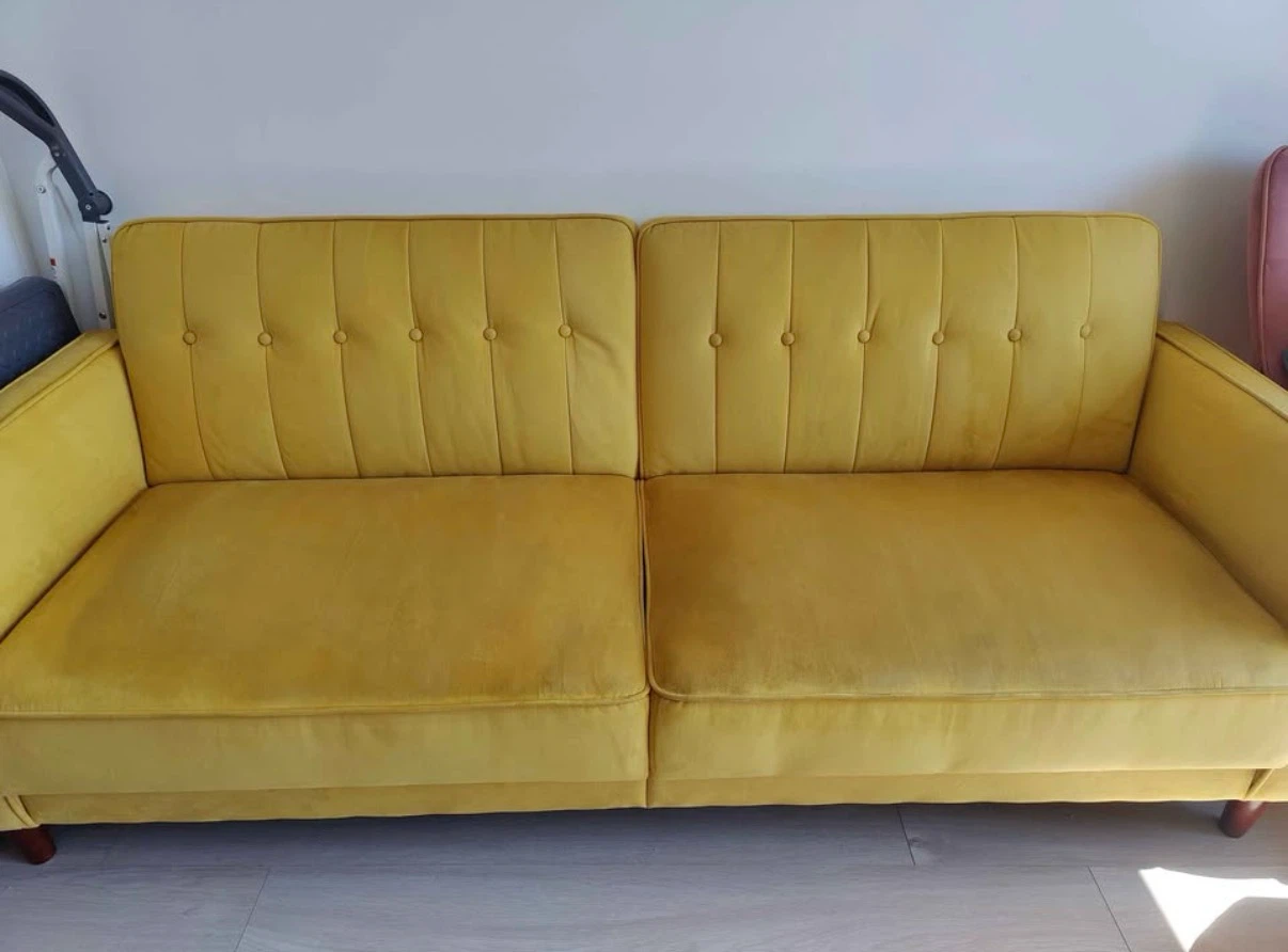 Mustard Yellow Velvet Convertible Sofa Couch 81.5" - photo 2