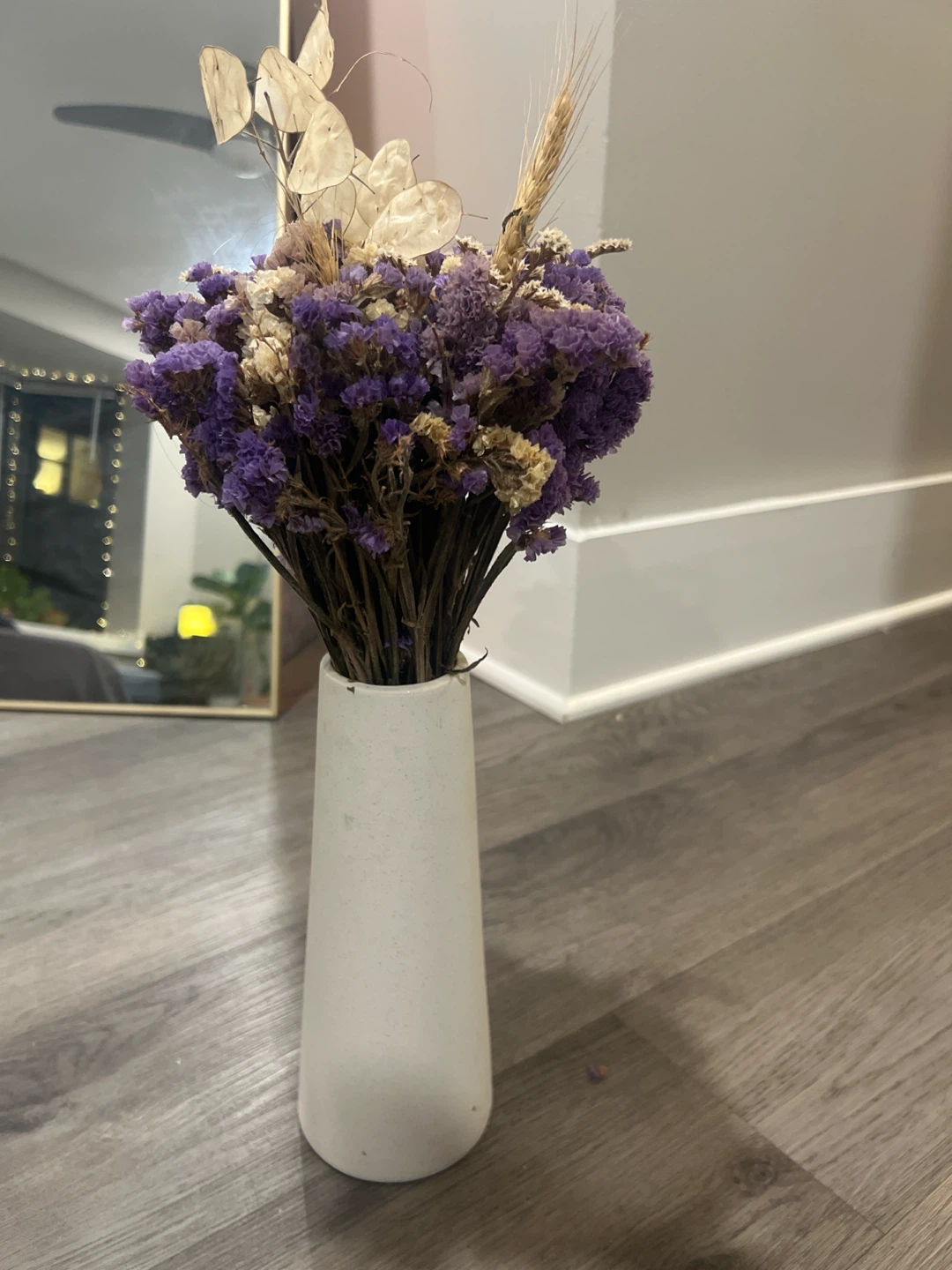 White Ceramic  10 inch Vase with dried flowers