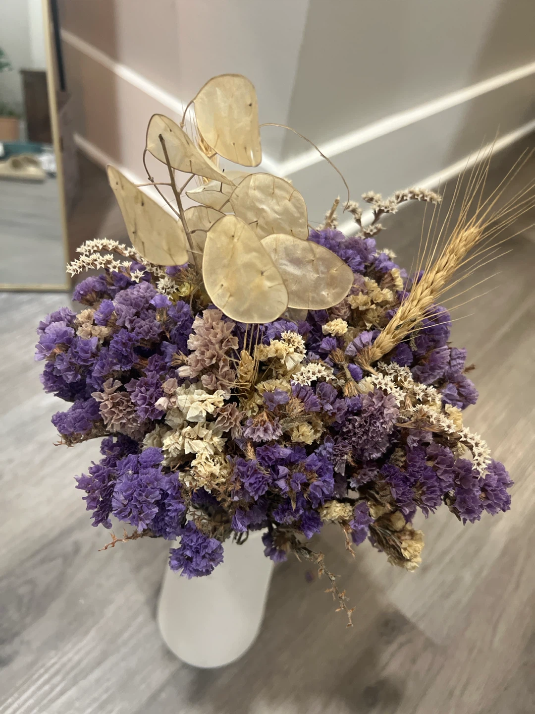 White Ceramic  10 inch Vase with dried flowers - photo 2