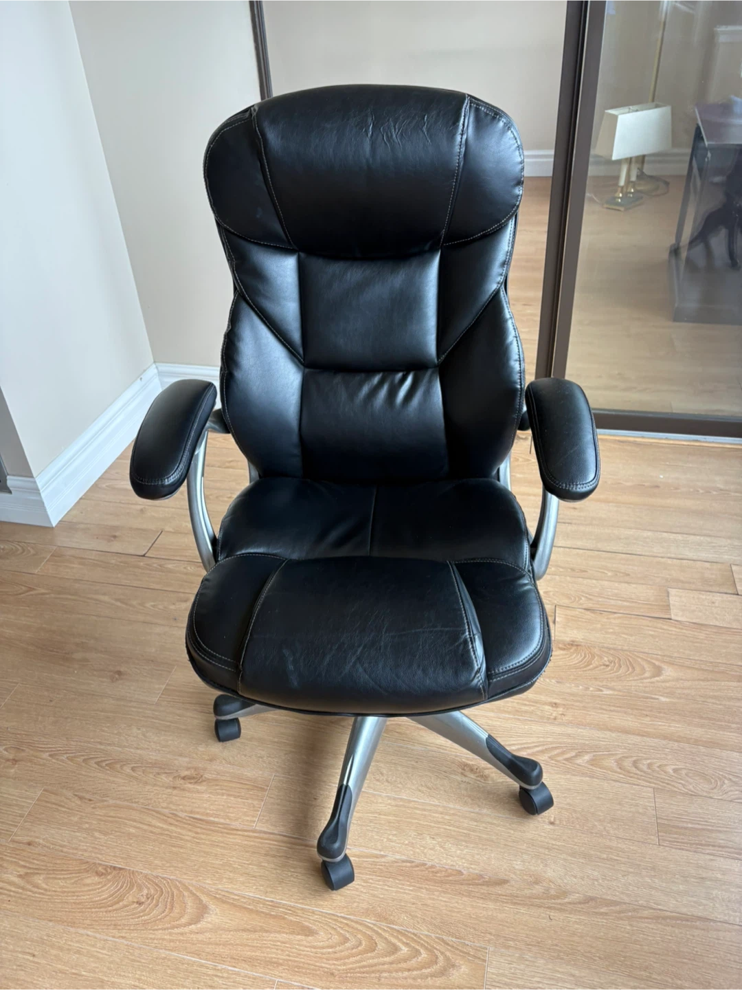 Free delivery used Black Faux Leather Office Chair - photo 2