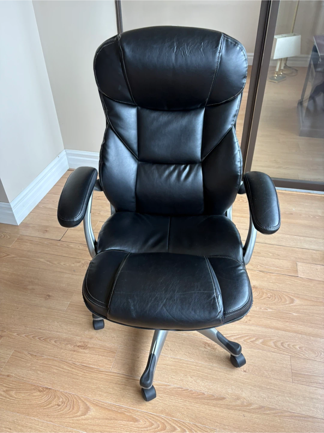 Free delivery used Black Faux Leather Office Chair - photo 3