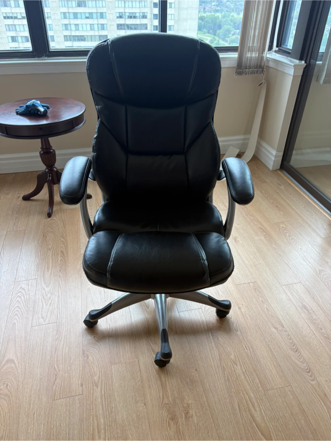 Free delivery used Black Faux Leather Office Chair - photo 4