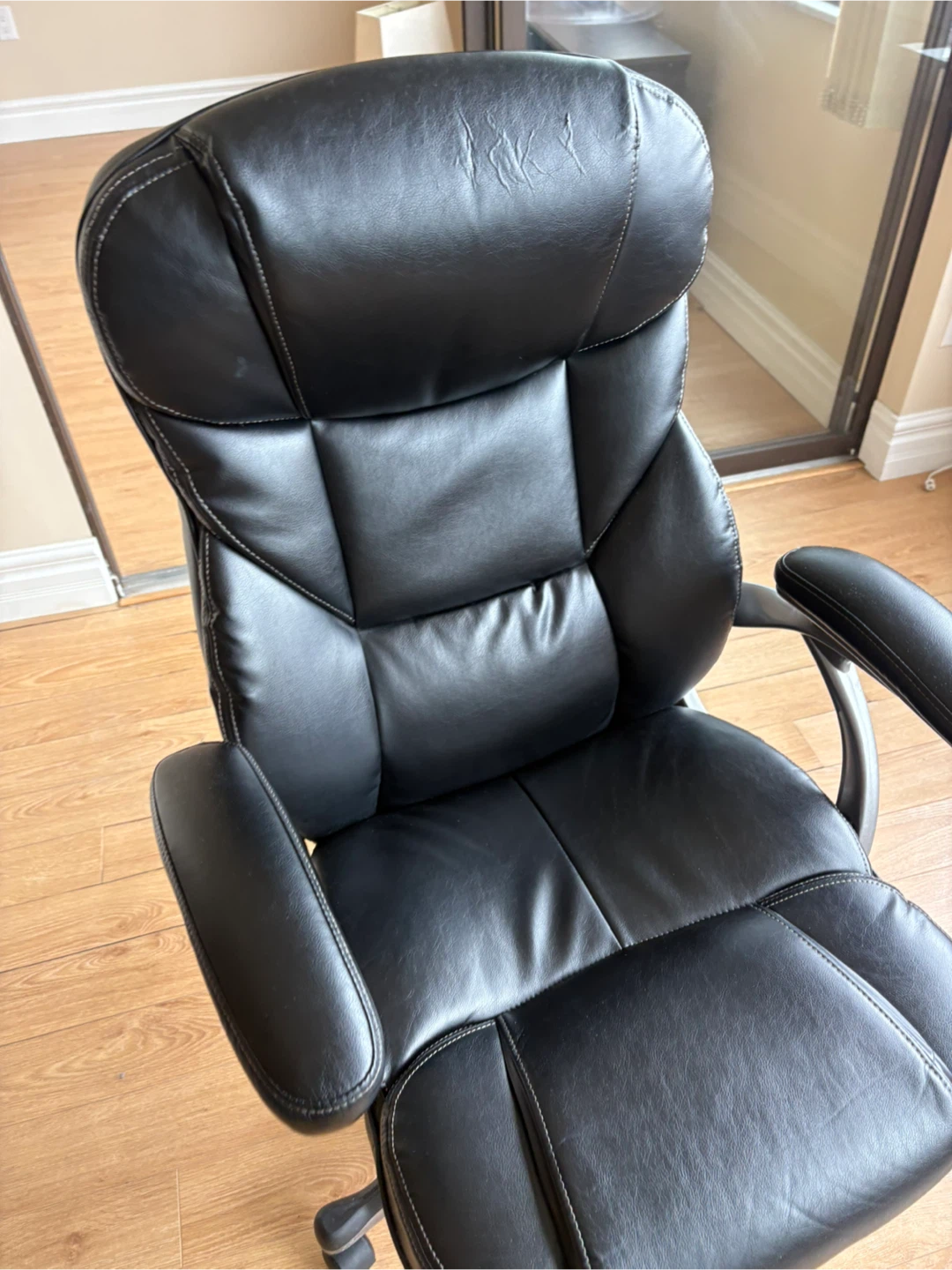 Free delivery used Black Faux Leather Office Chair - photo 5