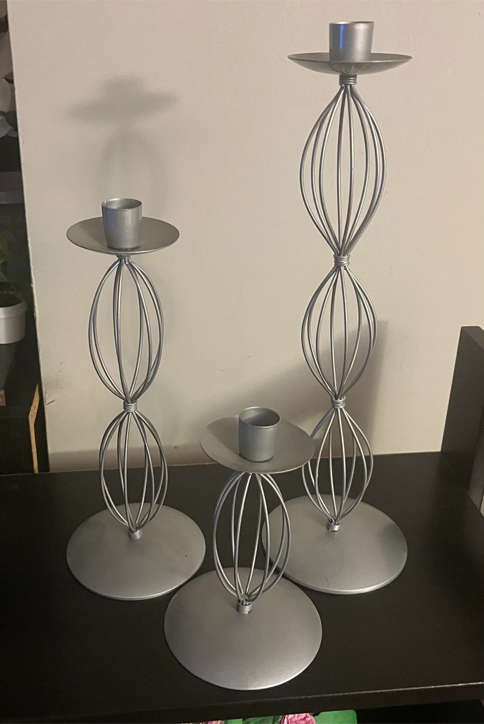 Silver metal wire candlestick holders set of 3 - photo 4
