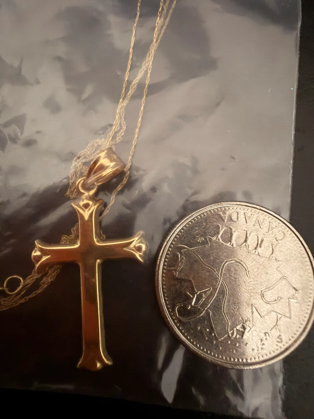 Gold 14k cross pendant and thin chain gold 10k