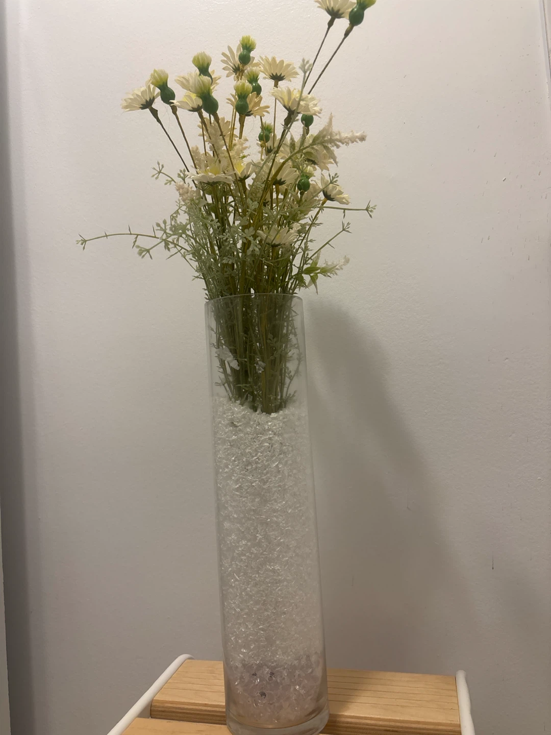 Glass Vase with Faux Daisy Arrangement