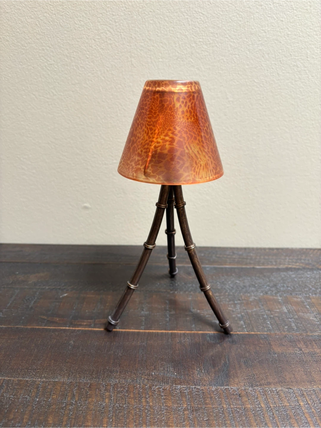 Decorative Tripod Candle Holder with Amber Glass Shade