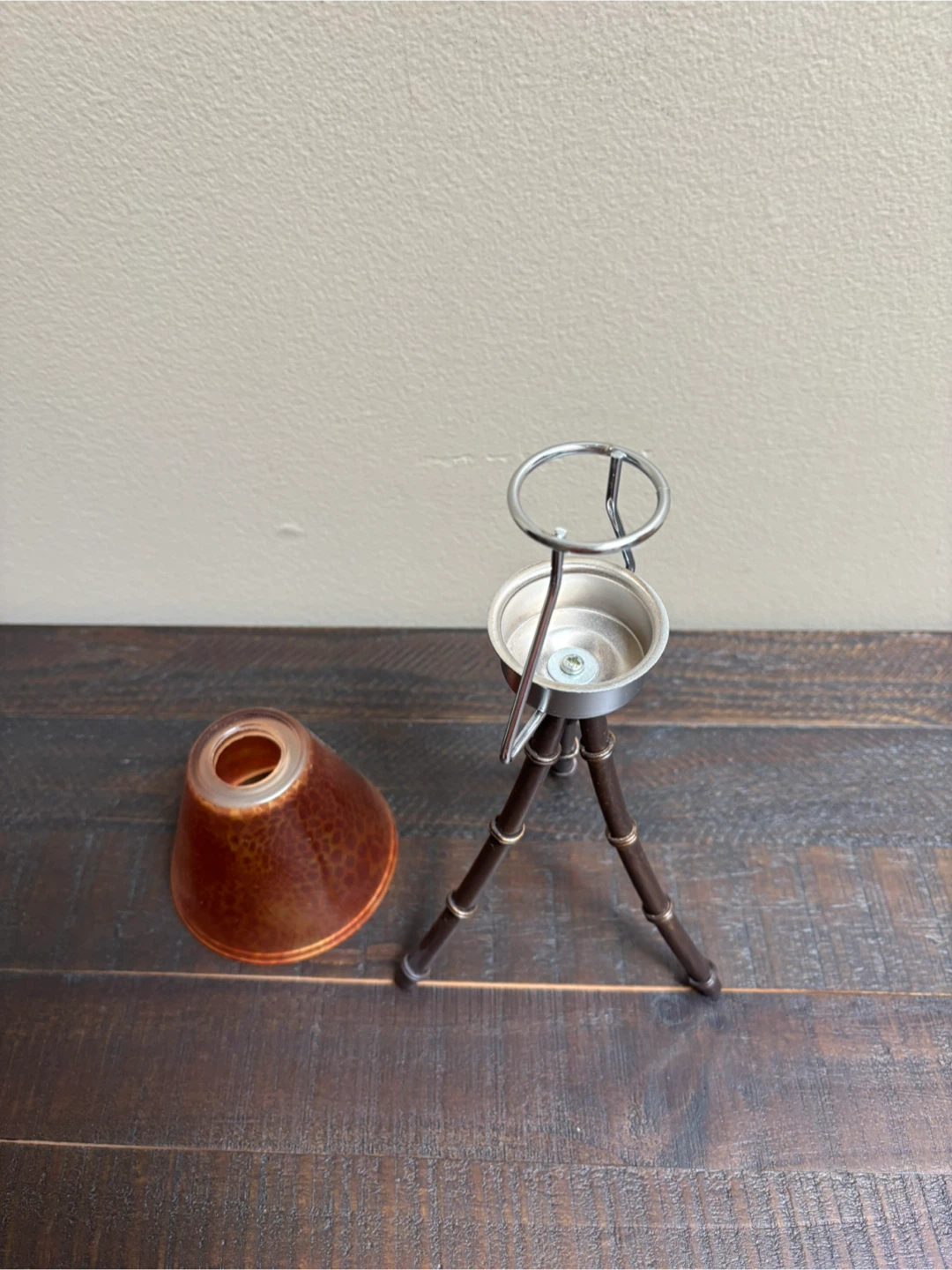 Decorative Tripod Candle Holder with Amber Glass Shade - photo 2