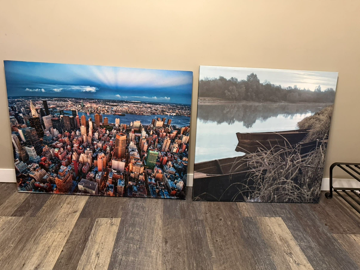 Set of 2 Canvas Art Prints Cityscape and Nature Scenes
