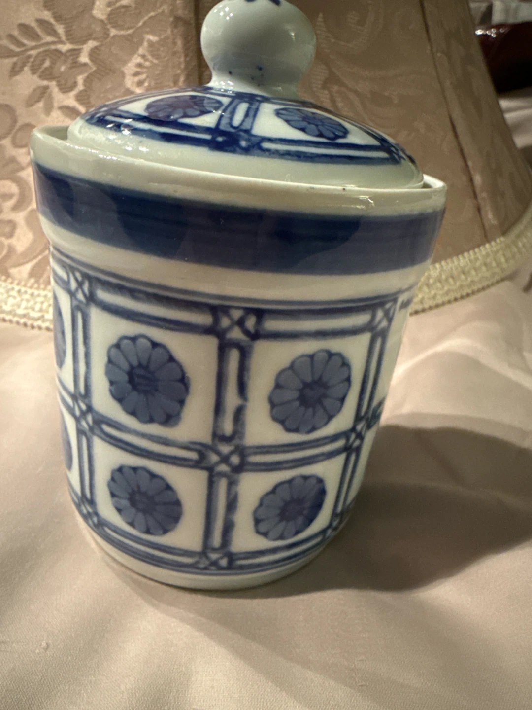 Blue and White Ceramic Jar with Lid