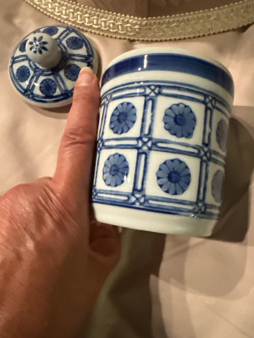 Blue and White Ceramic Jar with Lid - photo 3