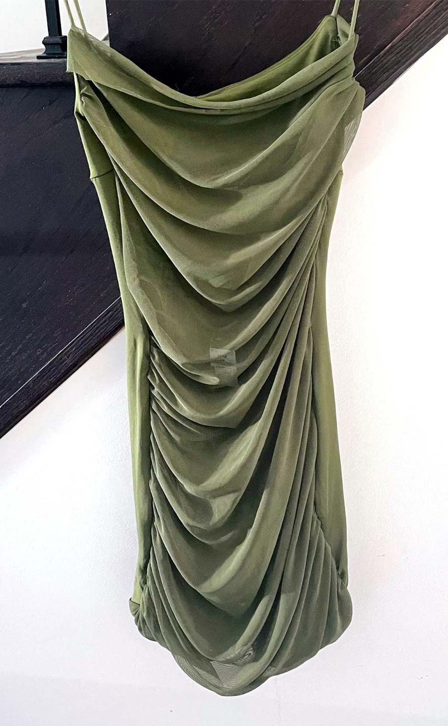 Green Ruched Mesh Dress