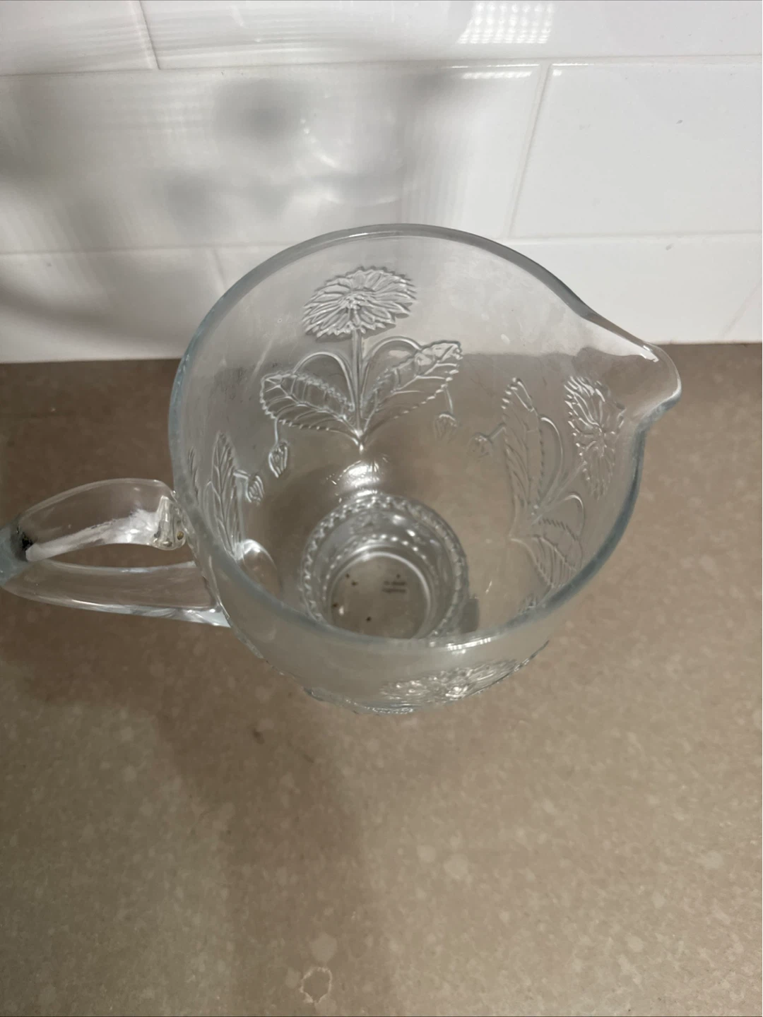 Glass Pitcher with Embossed Flowers - photo 3