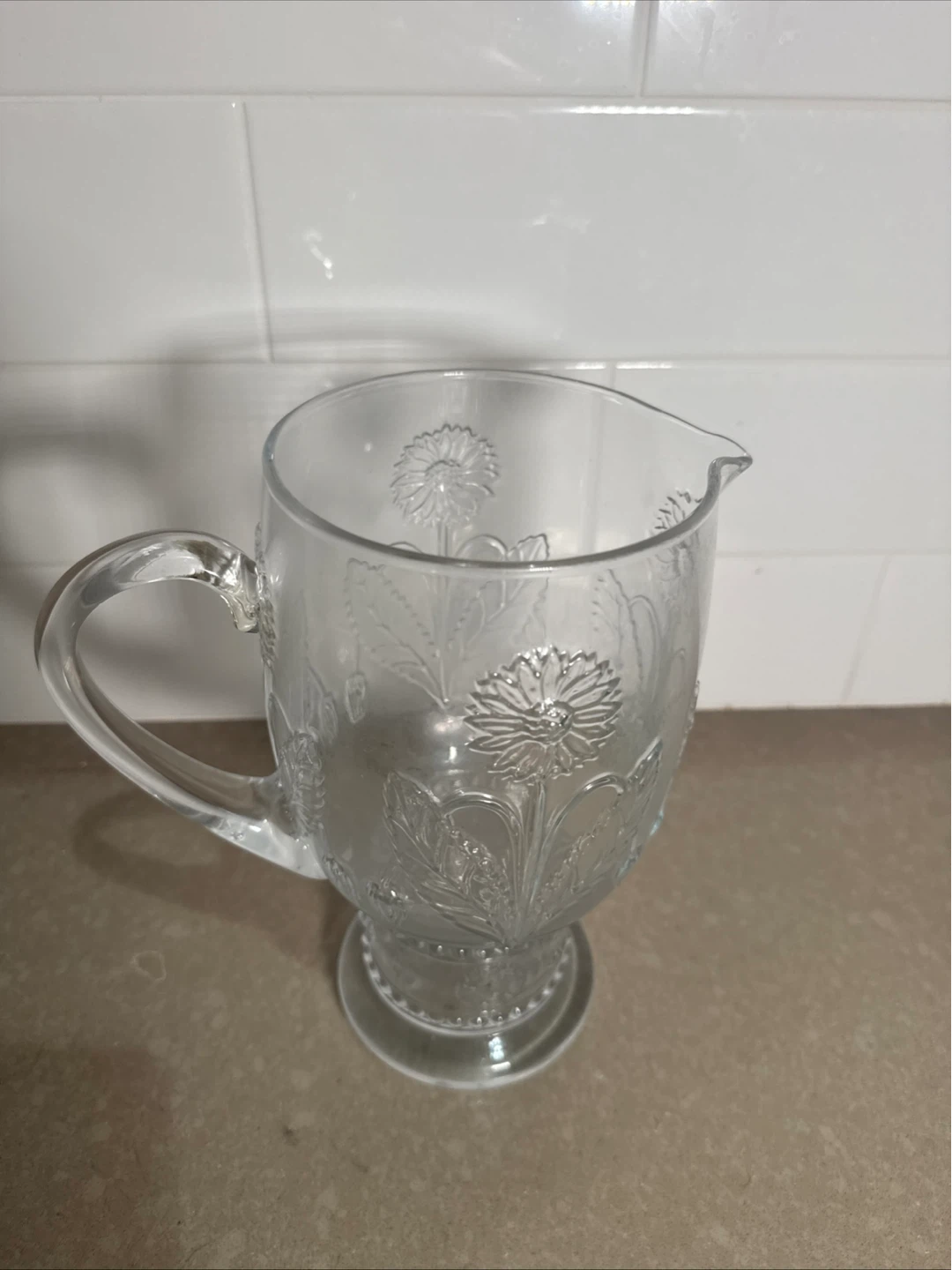 Glass Pitcher with Embossed Flowers - photo 2