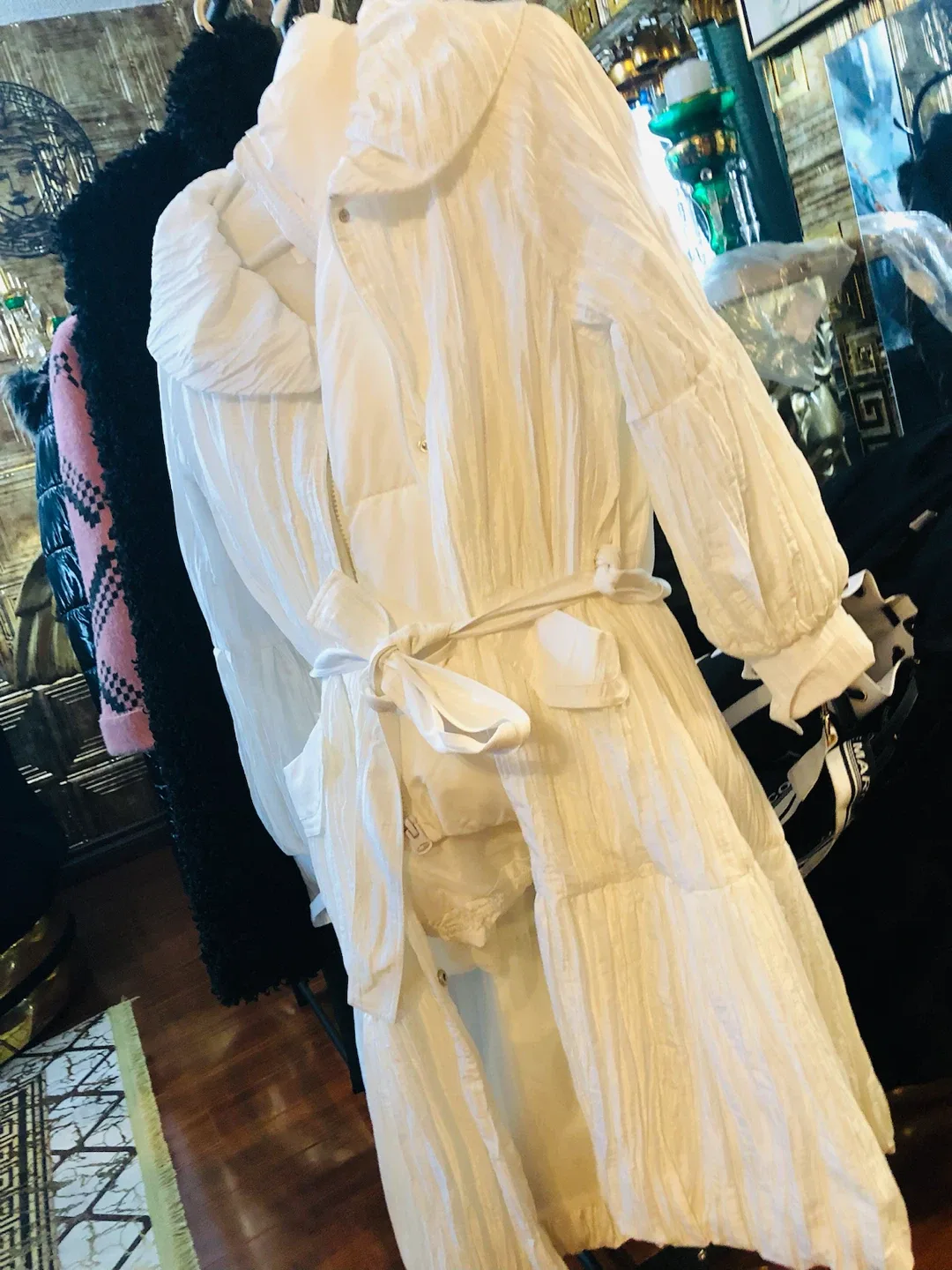 Samuel Dong White Textured Hooded Trench Coat