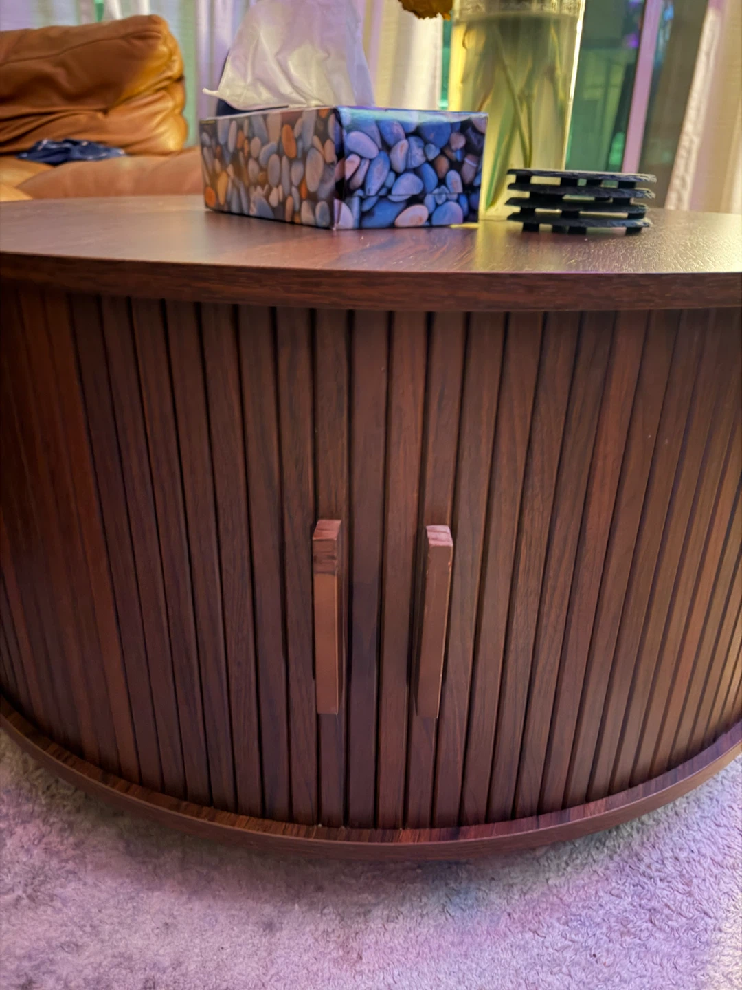 Round Wood Coffee Table with Storage - photo 4