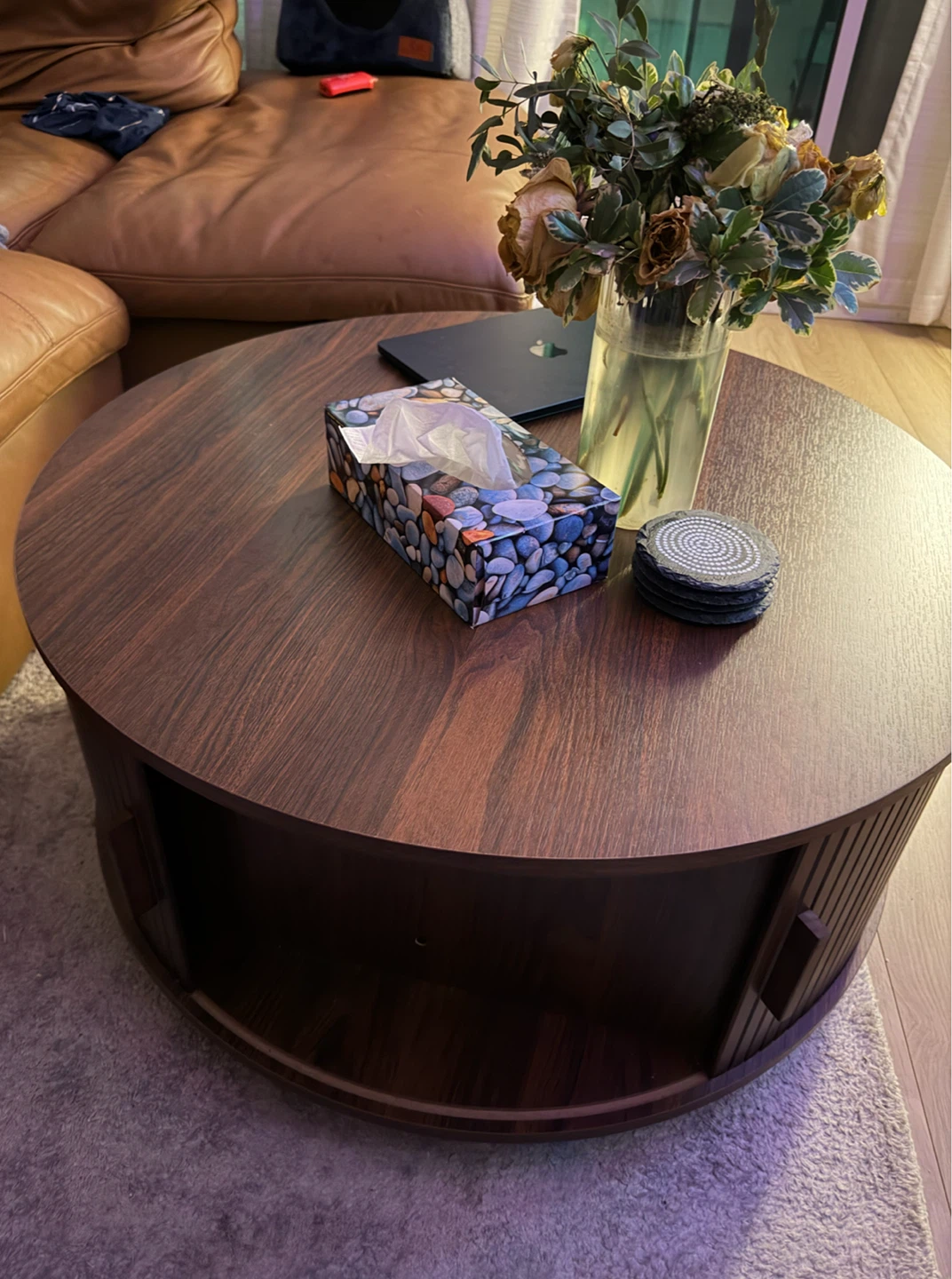 Round Wood Coffee Table with Storage - photo 2