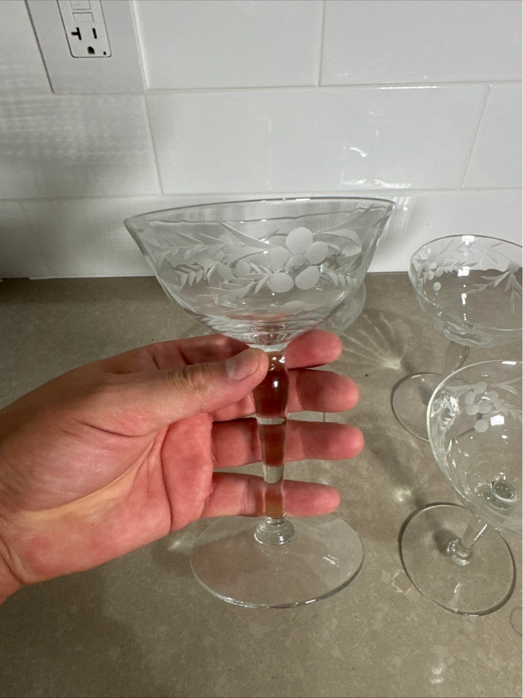 Set of 4 Etched Glass Coupe Glasses - photo 4